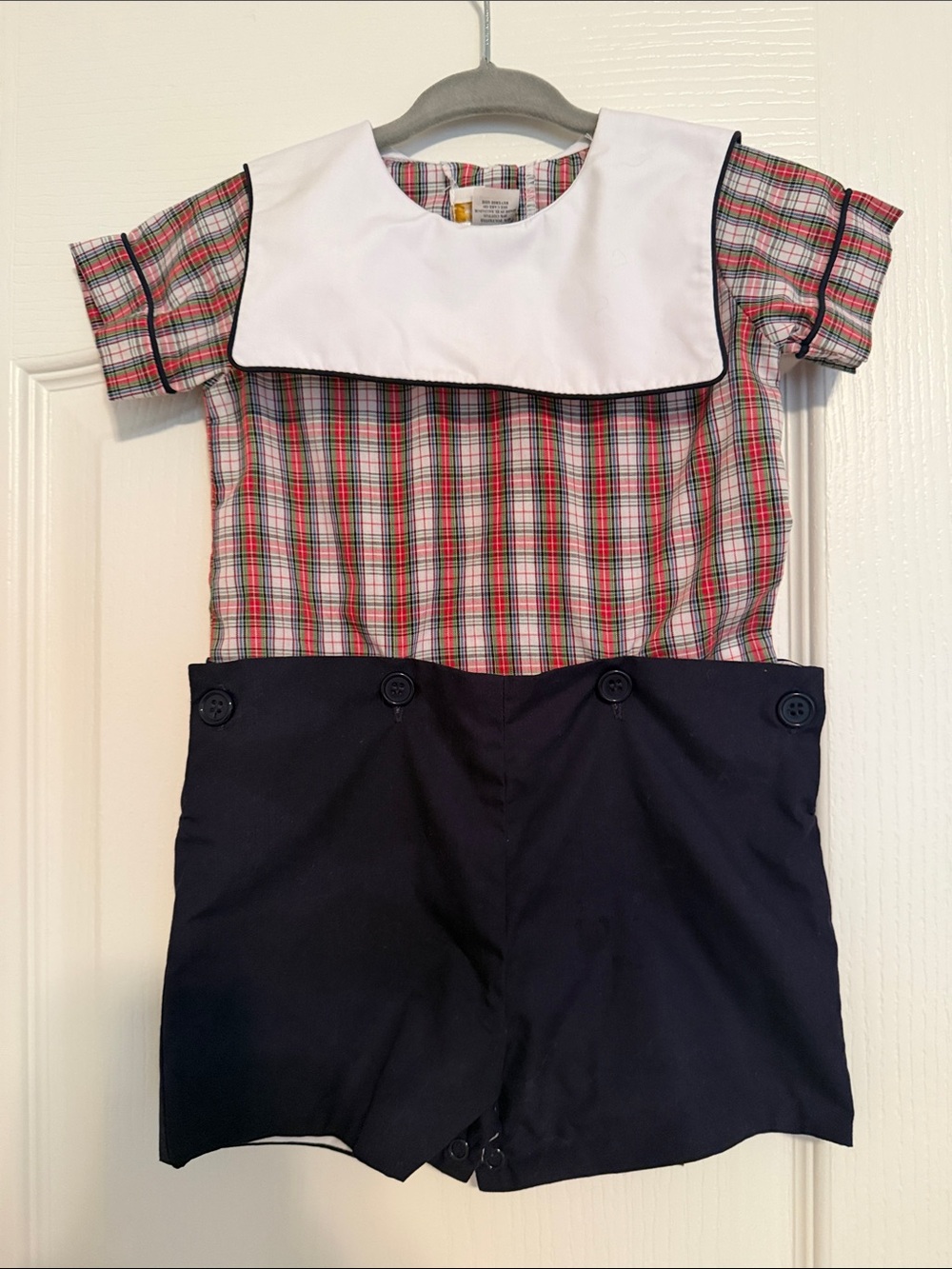 The Beaufort Bonnet Company Red & Navy Plaid Sailor-Style Romper